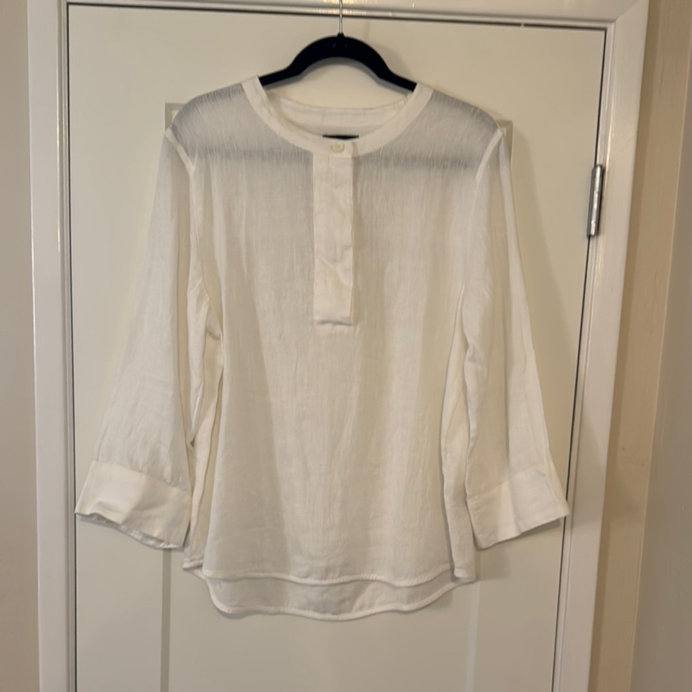 J. Crew Cream Relaxed Blouse with 3/4 Sleeves and Mandarin Collar